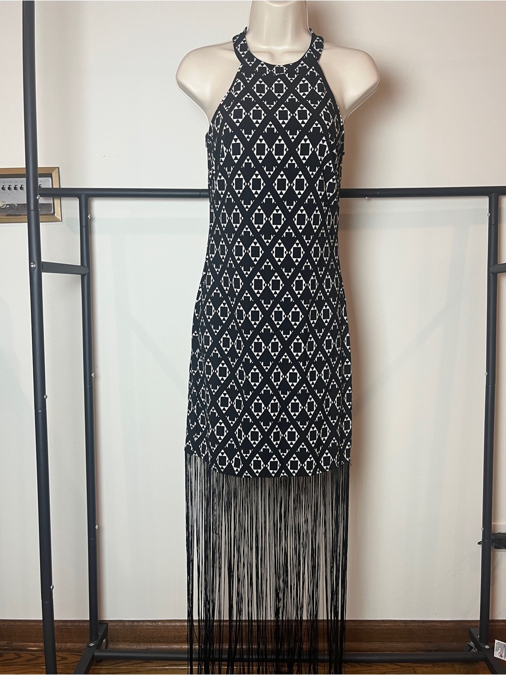 H&M Fringe Halter Dress Aztec Southwestern Festival Geometric Sleeveless